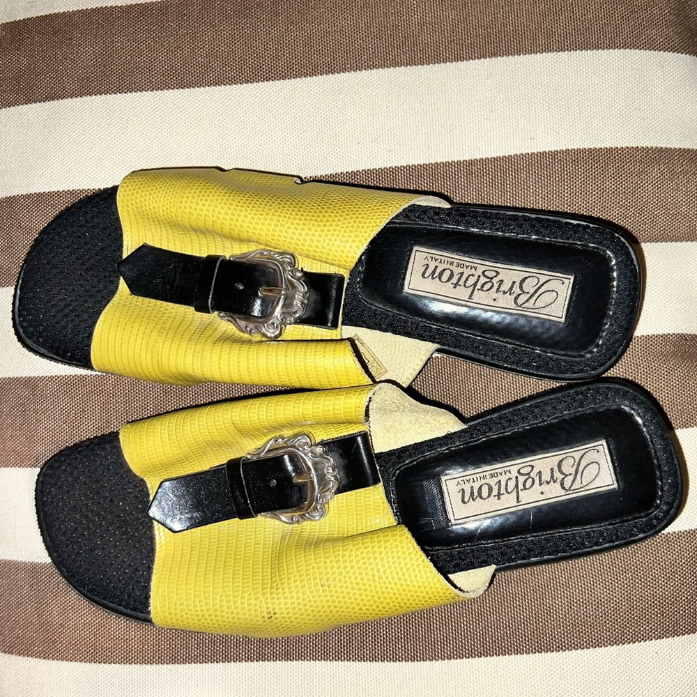 Brighton green leather slides sandals with buckle